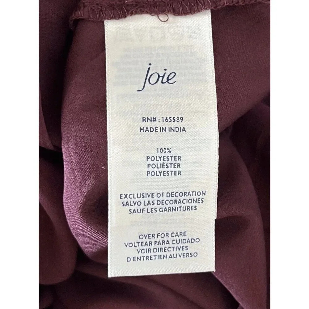 Joie Designer Womens Long Sleeved Smock Top Blouse Large Burgundy Polyester - Picture 11 of 13